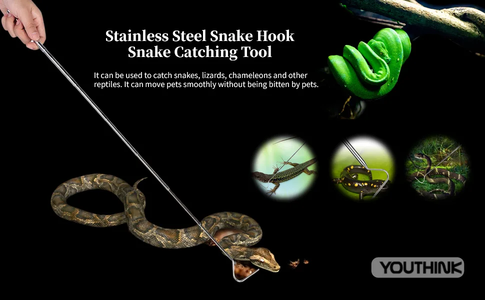 YOUTHINK 1M Stainless Steel Extensible Telescopic Snake Hook Reptile Catcher Retractable Capture Hook Tool (black) as picture shown - Expansion hook