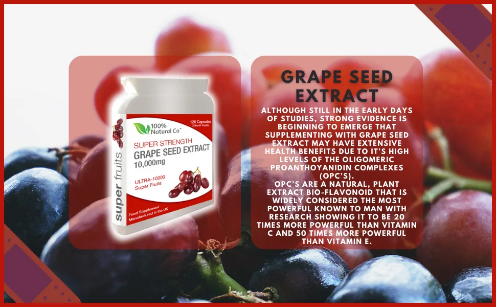 Super Strength Grape Seed Capsules 100% Natural Co - UK Made - Antioxidant Complex High Dose - Premium Quality Extract - 120 Capsules - 100% Natural Co Grape Seed Extract