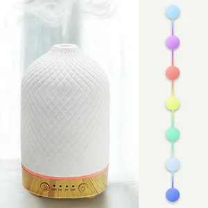 Essential Oil Diffuser Aromatherapy Air Cool Mist Diffuser 100ml Ceramic Aroma Scent Diffusers Humidifier with Auto Shut Off Ultrasonic Quiet/4 Timing Set/7 LED Lights for Home Office Sleep Lattice Wood - color changing mode