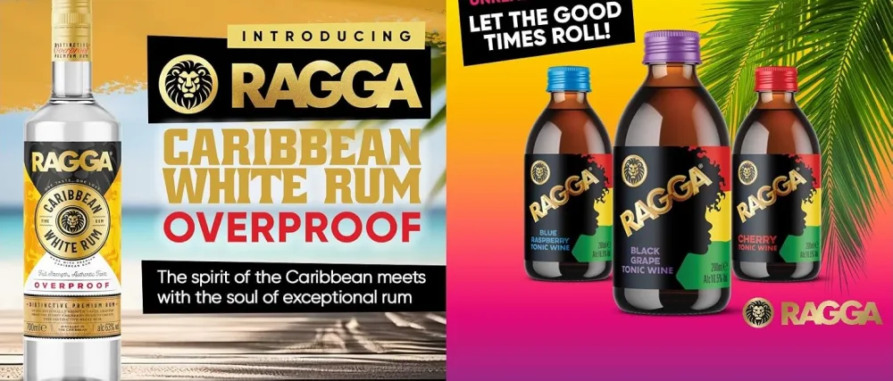 Ragga Tonic Cherry Black Grape & Blue Raspberry Bundle 6 x 200ml 16.5% Abv - Ragga Overproof White Rum 63% Abv and Ragga Tonic