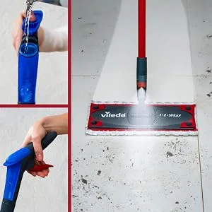 Vileda 1-2 Spray Mop Microfibre Flat Floor Spray Mop with Extra Head Replacement Set of 1x Mop and 1x Refill Red & Dr. Beckmann Carpet Stain Remover 650ml Packaging may vary - product information 2