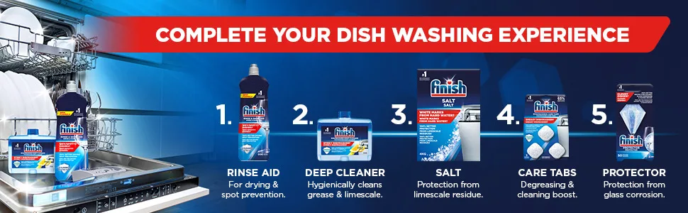 Bundle of Finish Quantum Ultimate Dishwasher Tablets Lemon Scent 85 Tablets + Finish Dishwasher Cleaner Rinse Aid | Scent : Lemon | Size : 400ml | for Ultimate Clean and Diamond Shine - product information 5