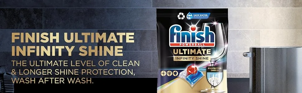 Bundle of Finish Ultimate Infinity Shine 80 Dishwasher Tablets Original + Finish Dishwasher Cleaner Rinse Aid | Scent : Lemon | Size : 400ml | for Ultimate Clean and Diamond Shine - dishwasher tablets