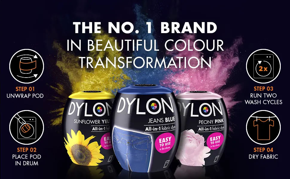 DYLON Spring Bundle Washing Machine Fabric Dye Pods for Clothes & Soft Furnishings Sunflower Yellow Jeans Blue and Peony Pink - summer bundle