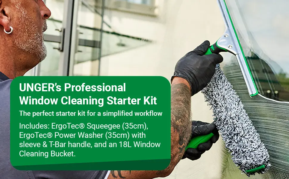 UNGER AK013 Window Cleaning Kit 3-in1 Starter Set - Window Squeegee & EZ120UNGER OptiLoc Telescopic Window Cleaning Pole/Multi-Use Extension Pole - product information 2
