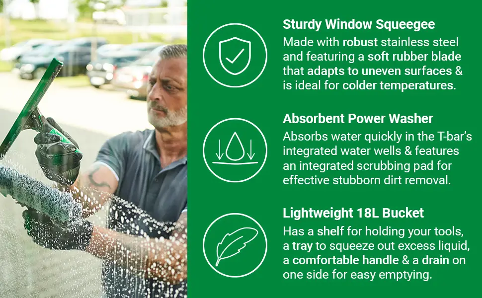 UNGER AK013 Window Cleaning Kit 3-in1 Starter Set - Window Squeegee & EZ120UNGER OptiLoc Telescopic Window Cleaning Pole/Multi-Use Extension Pole - product information 3