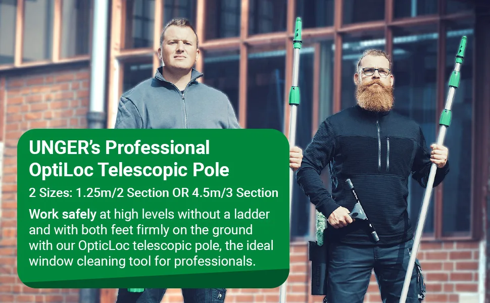 UNGER AK013 Window Cleaning Kit 3-in1 Starter Set - Window Squeegee & EZ120UNGER OptiLoc Telescopic Window Cleaning Pole/Multi-Use Extension Pole - product information 4