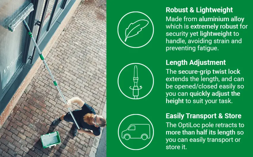 UNGER AK013 Window Cleaning Kit 3-in1 Starter Set - Window Squeegee & EZ120UNGER OptiLoc Telescopic Window Cleaning Pole/Multi-Use Extension Pole - product information 5
