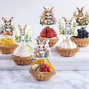 Foway Easter Eggs Cupcakes Toppers | Happy Easter Bunnies Eggs Cake Decorations | Wafer Rice Paper Cake Toppers Dessert Toppers for Birthday Party Decorations - Easy to Work with