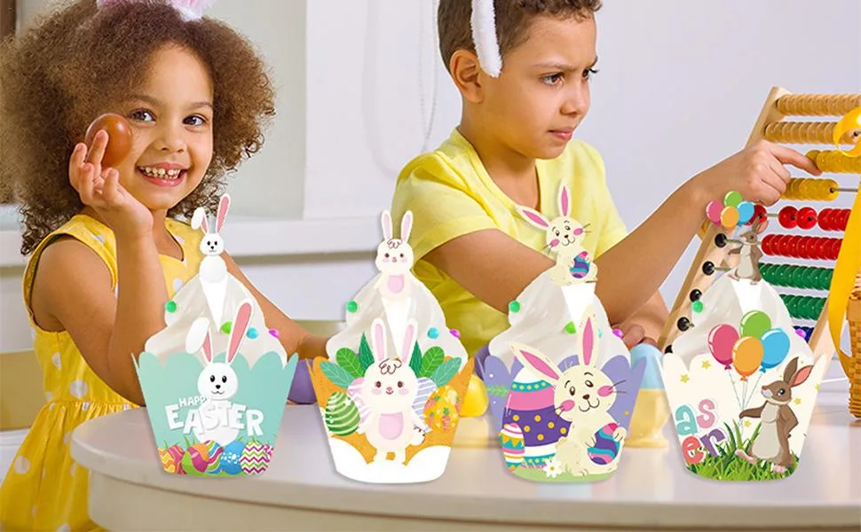 Easter Cake Topper - Bunny Cupcake Plug-in Decor Toppers | Eye-Catching Dessert Decoration for Cakes Ice Cream Cupcakes and Cheese Frifer - Easter Cupcake Wrappers - Bunny Cupcake Rim Decor Toppers,Safe and Harmless Dessert Decoration for