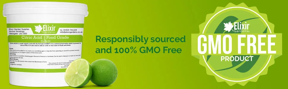 Elixir Gardens Citric Acid Fine Grade | 100% Anhydrous GMO Free | 250g - 25kg | Supplied in a Bag or Tub | 500g Bag - Elixir Gardens 100% GMO Free Anhydrous Citric Acid