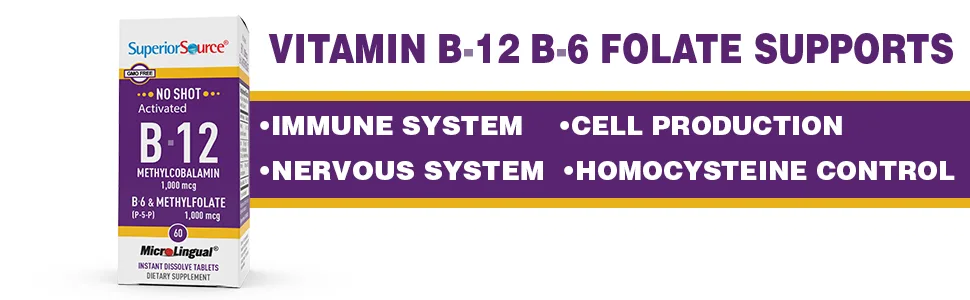 Superior Source Activated B-12 Methylcobalamin B-6 (P-5-P) & Methylfolate 1000 mcg/1000 mcg 60 Tablets - methelated mthyl naturewise vegan jarrows chewable methy vitamine complejo meth vitamen metil mrthyl