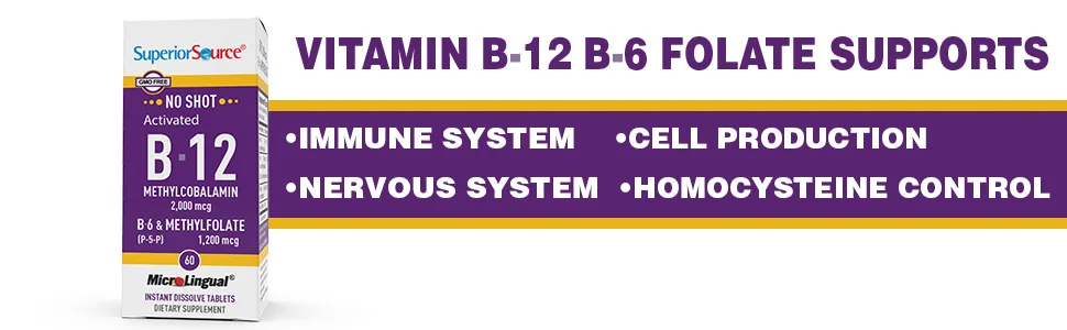 Superior Source Activated B-12 Methylcobalamin B-6 (P-5-P) & Methylfolate 2000 mcg/1200 mcg 60 Tablets - methelated mthyl naturewise vegan jarrows chewable methy vitamine complejo meth vitamen metil mrthyl