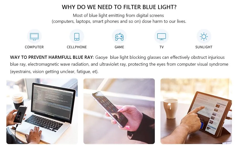 Gaoye 5-Pack Reading Glasses Blue Light Blocking Spring Hinge Readers for Women Men Anti Glare Filter Lightweight Eyeglasses Black 2.0 x - product information 2