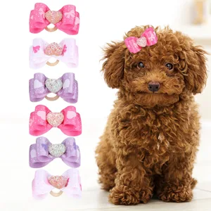 Pssopp 15Pcs Pet Multicolor Hair Bowknot Bows Gradient Color Cute Dog Hair Decoration Grooming Accessories for Cat Medium Small Dog - product information 2