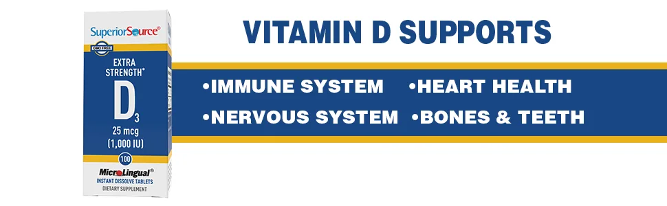 Superior Source Extra Strength Vitamin D3 25 mcg (1000 IU) 100 MicroLingual Instant Dissolve Tablets - green super bone daily adults booster formula multi nails foods pill dr in test amazon ginger garden