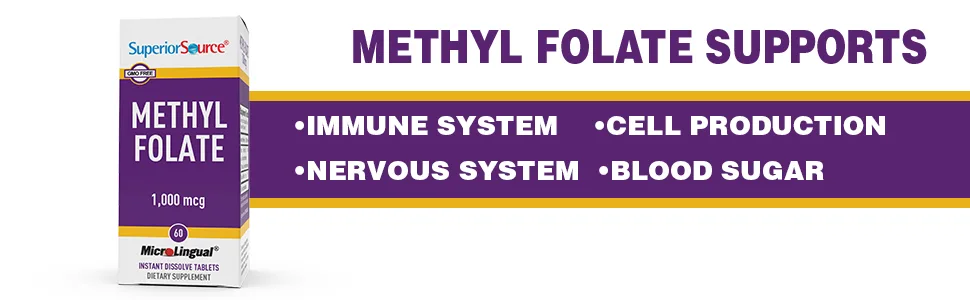 Superior Source Methyl Folate 1000 mcg 60 Tablets - methelated mthyl naturewise vegan jarrows chewable methy vitamine complejo meth vitamen metil mrthyl
