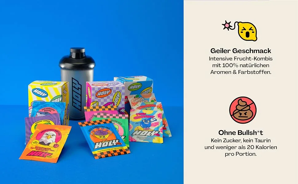 Holy Energy Iced Tea Starter Set 7 Fruity Iced Tea Varieties Includes Shaker 14 Tasting Box Iced Tea - Holy Energy