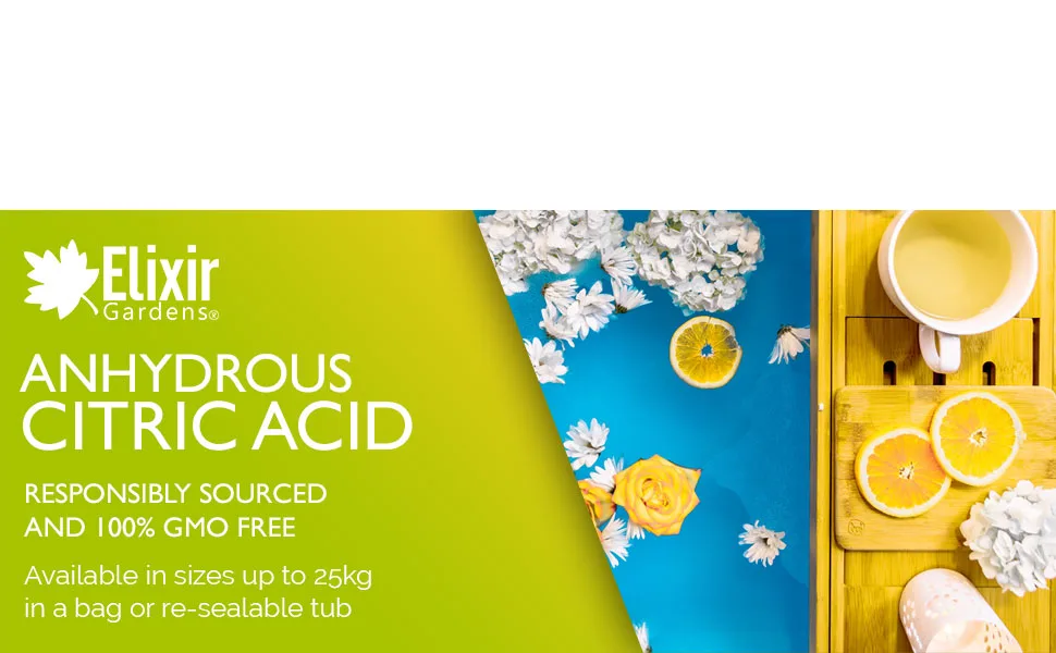 Elixir Gardens Citric Acid Fine Grade | 100% Anhydrous GMO Free | 250g - 25kg | Supplied in a Bag or Tub | 4kg Bag - anhydrous citric acid 100% GMO free