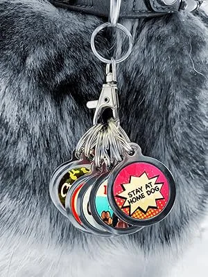 PS Pet Tags - Cute Cat ID Tags - Blue Fishbone Design - Zinc Alloy Metal - Small (24mm) Personalised On Reverse - Cat Name Address Identity Tag - Made in UK - dog id tags