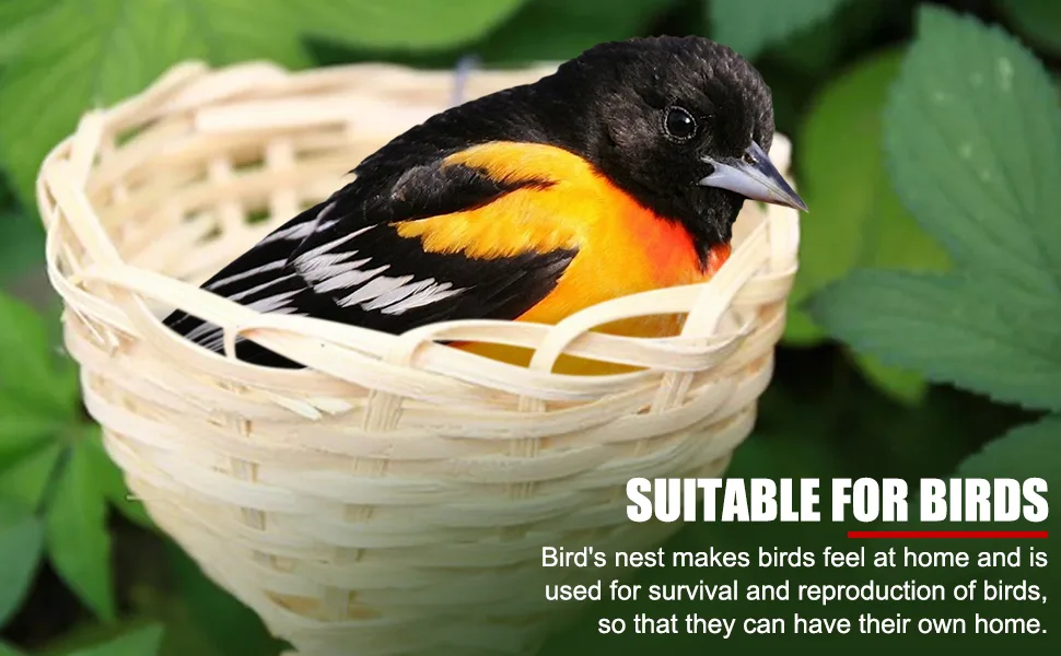 EVTSCAN 4 Pcs Hanging Round Handmade Bamboo Bird Nests for Cages with Hook for Breeding Finches Canaries Parrots Garden Aviaries Birdkeeping - B0BB2WSJ43