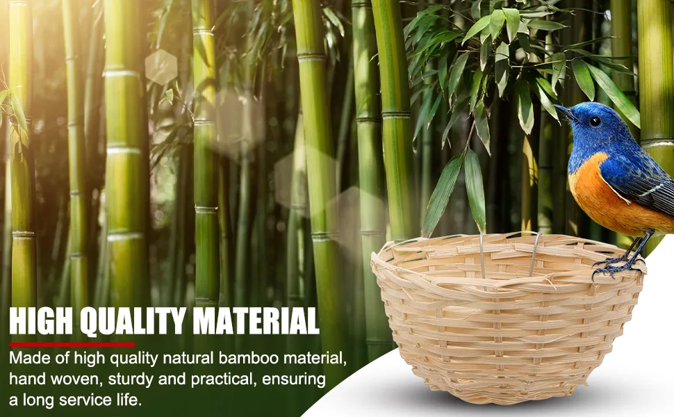 EVTSCAN 4 Pcs Hanging Round Handmade Bamboo Bird Nests for Cages with Hook for Breeding Finches Canaries Parrots Garden Aviaries Birdkeeping - B0BB2WSJ43