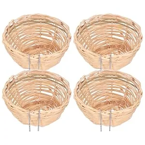 EVTSCAN 4 Pcs Hanging Round Handmade Bamboo Bird Nests for Cages with Hook for Breeding Finches Canaries Parrots Garden Aviaries Birdkeeping - B0BB2WSJ43
