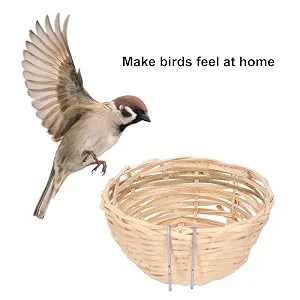 EVTSCAN 4 Pcs Hanging Round Handmade Bamboo Bird Nests for Cages with Hook for Breeding Finches Canaries Parrots Garden Aviaries Birdkeeping - B0BB2WSJ43