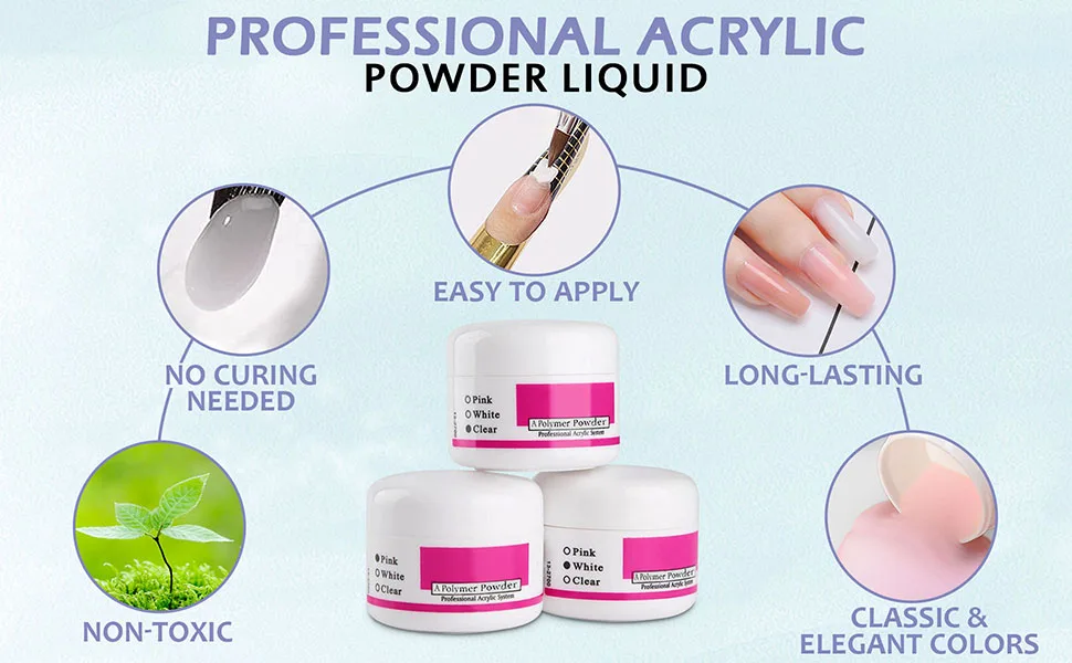 Lillyvale Acrylic Nail Kit Professional Powder Liquid Primer Tips Practice Tool Full Kit - acrylic powder
