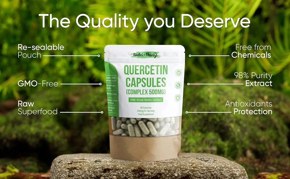 Quercetin Complex 500mg Capsules | Supports Health Immune Function | Reduces Tiredness and Fatigue | 98% Purity Extract | 60 Capsules - Quercetin capsules - complex antioxidant quercitin 500mg 1000mg