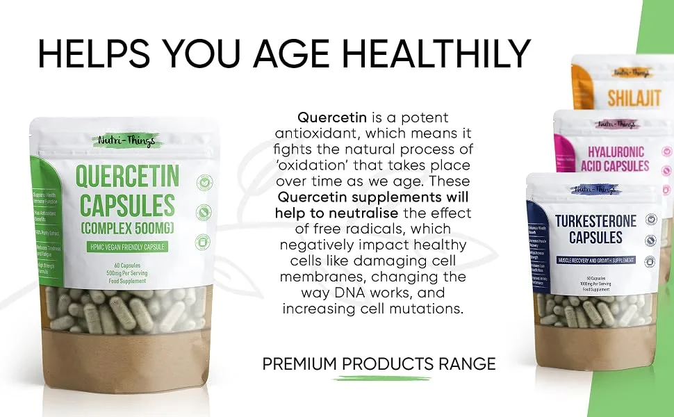 Quercetin Complex 500mg Capsules | Supports Health Immune Function | Reduces Tiredness and Fatigue | 98% Purity Extract | 60 Capsules - Quercetin capsules - complex antioxidant quercitin 500mg 1000mg