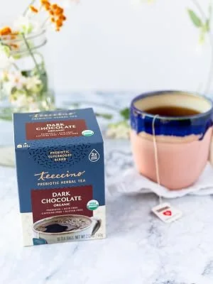 Teeccino Prebiotic Herbal Tea Organic Dark Chocolate Caffeine Free  10 Tea Bags 2.12 oz (60 g) - Dark chocolate, herbal tea, hot cocoa, caffeine free, prebiotic, natural, healthy, gut health tea