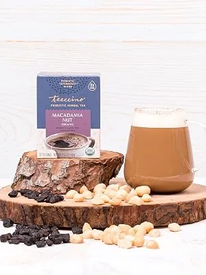 Teeccino Prebiotic Herbal Tea Organic Macadamia Nut Caffeine Free 10 Tea Bags 2.12 oz (60 g) - Macadamia nut tea makes excellent iced tea