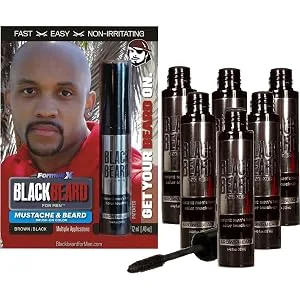 Blackbeard for Men - Temporary Brush On Colour 12ml (0.40oz) - Brown Black (Brown Black X6) 12 ml (Pack of 6) - Blackbeard