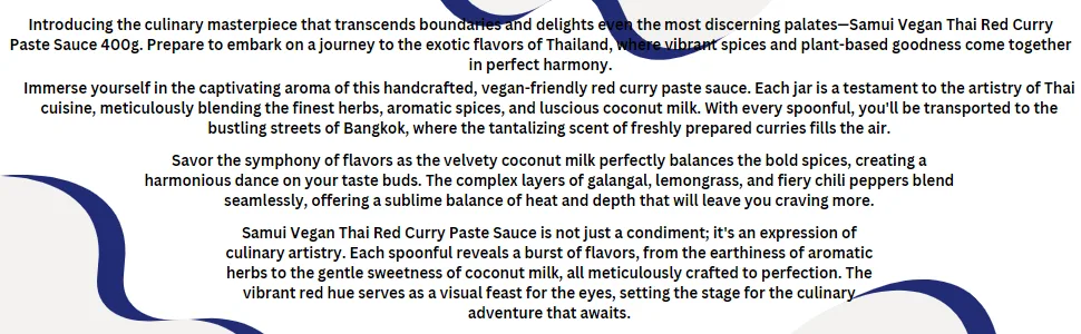 Samui Vegan Thai Red Curry Paste Sauce for Cooking 400g - Vegan Thai Red Curry Paste Sauce Thailand Cruisine