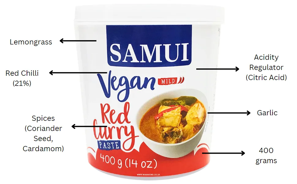 Samui Vegan Thai Red Curry Paste Sauce for Cooking 400g - Vegan Thai Red Curry Paste Sauce Thailand Cruisine