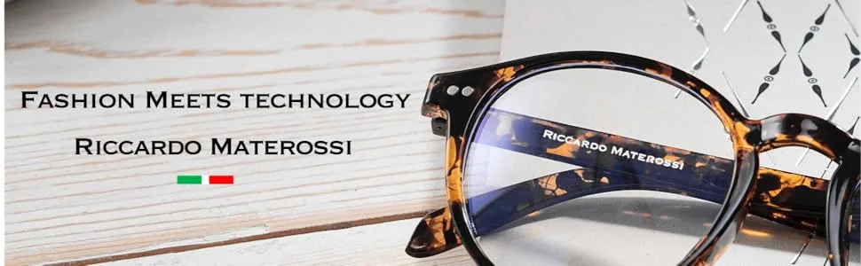 Riccardo Materossi - Premium 99.9% Blue Light Blocking Glasses (380-410nm) - Reduce Headaches and Improve Sleep - UK Based Brand 2 Pack Black Round Frame & Tortoiseshell Round Frame - Riccardo Materossi Banner