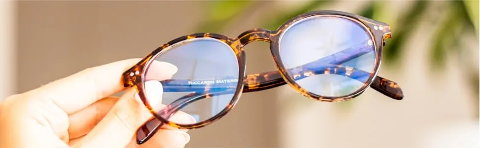 Riccardo Materossi - Premium 99.9% Blue Light Blocking Glasses (380-410nm) - Reduce Headaches and Improve Sleep - UK Based Brand 3 Pack 3 Round Frames - Round Tortoiseshell