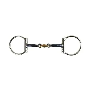 AK Sweat Iron D-Ring Double Jointed Lozenge with Cooper Joint Horse Riding Bits (5.50'' Blue-Silver) 5.50'' Blue-Silver - Horse Bits