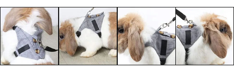 Rabbit Harness Leash Cute Bunny Vest Harness and Leash Set With Button Decor Pets Adjustable Formal Suit Style Plaid Stripe Harness Grey(S) - Imbracatura per coniglio