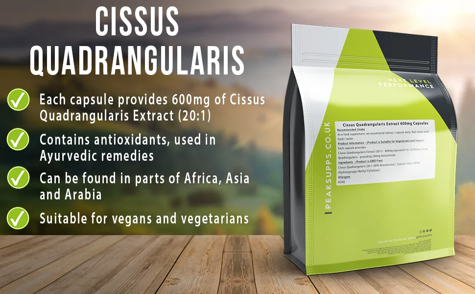 Cissus Quadrangularis 600mg Extract Capsules - Vegan (30) 30 count (Pack of 1) - Peak Supps Cissus Quadrangularis Extract Capsules