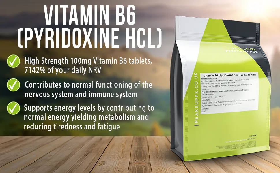 Vitamin B6 100mg - 360 Tablets | High Strength | Vegan - Peak Supps Vitamin B6 Tablets