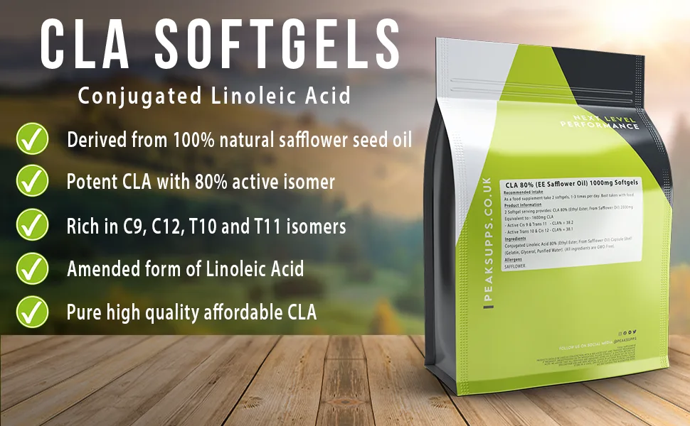 CLA Softgels 1000mg - 720 Capsules | Conjugated Linoleic Acid (180 Pack x4) - Peak Supps CLA Softgels
