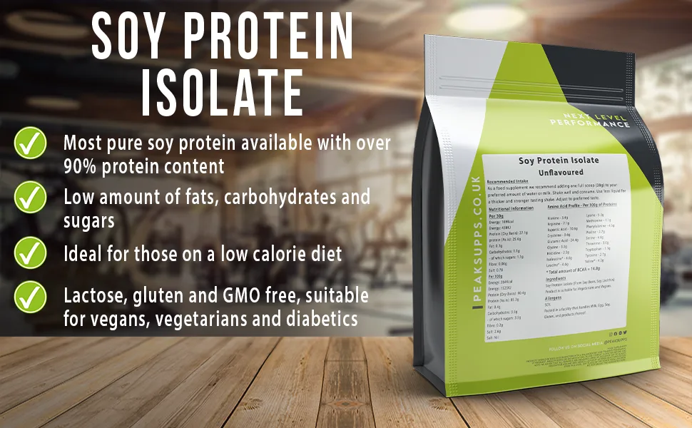Soy Protein Isolate 5kg (Unflavoured) - 90% Protein | Vegan | Dairy Free | Plant Based 5kg (1kg Bag x5) - Peak Supps Soy Protein Isolate