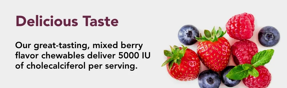 Terry Naturally Vitamin D3 Chewable Mixed Berry 5000 IU 90 Chewable Tablets - Delicious Taste