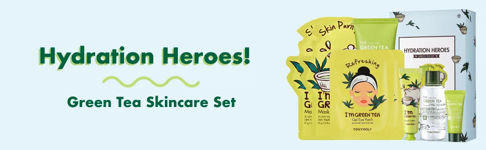 Tony Moly Hydration Heroes Green Tea Set 8 Piece Set - hydration heroes green tea skincare set sheet masks eye patches
