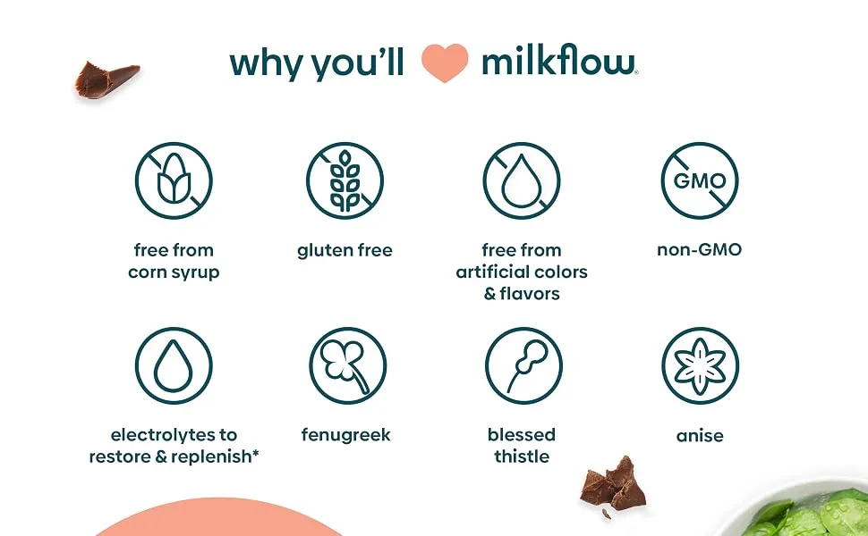 UpSpring MilkFlow Fenugreek & Blessed Thistle Supplement Drink Chocolate 16 Packets (15 g) Each - milkflow