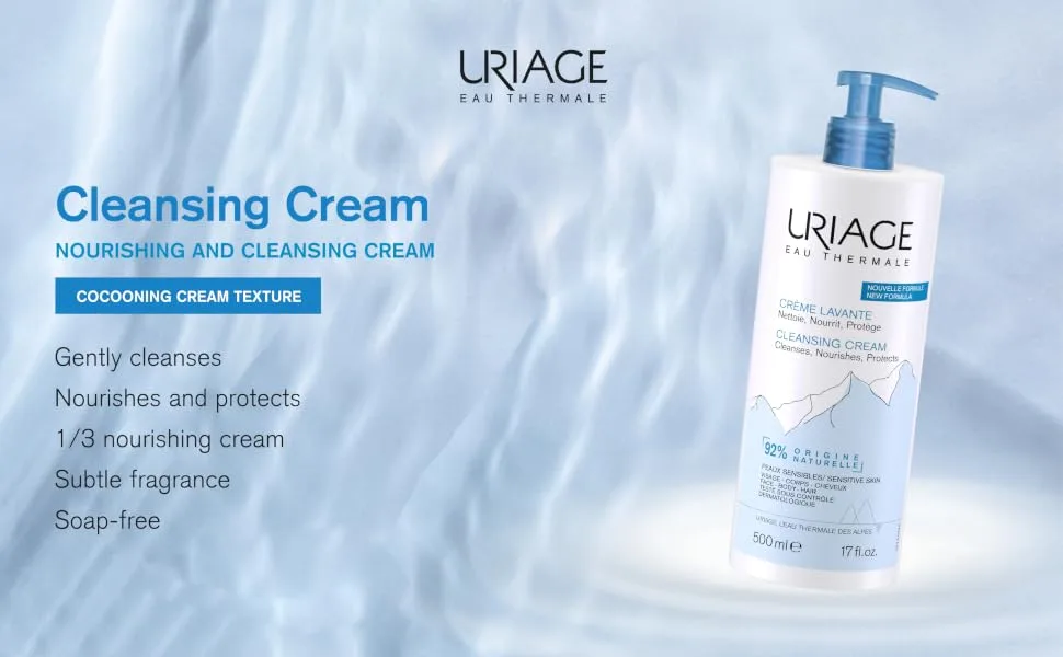 Uriage Cleansing Cream 17 fl oz (500 ml) - skincare, soap, bath, shower, eczema, face, body, hydrating, gentle, care, sensitive