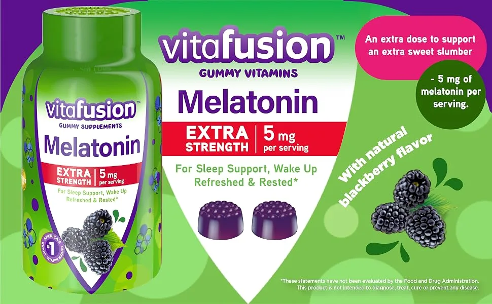 VitaFusion Extra Strength Melatonin Natural Blackberry Flavor 5 mg 120 Gummies - vitafusion gummy vitamins melatonin extra strength 5 mg per serving for sleep support
