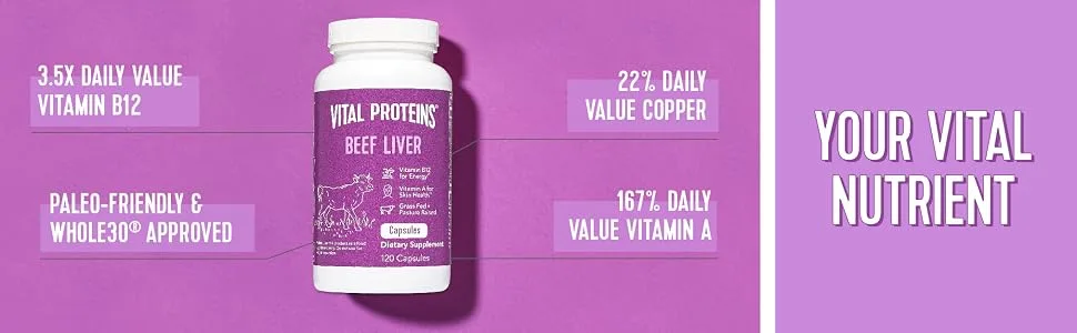 Vital Proteins Beef Liver 750 mg 120 Capsules - product information